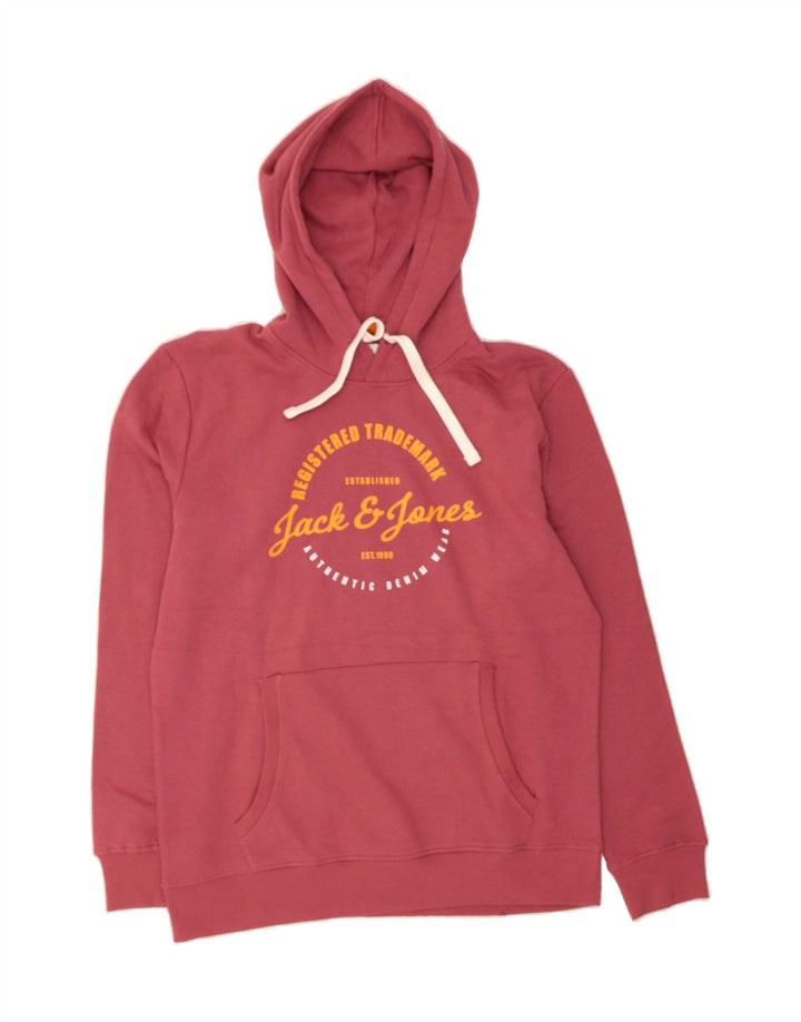 JACK & JONES Mens Graphic Hoodie Jumper XL Burgundy Cotton Vintage Jack & Jones and Second-Hand Jack & Jones from Messina Hembry 