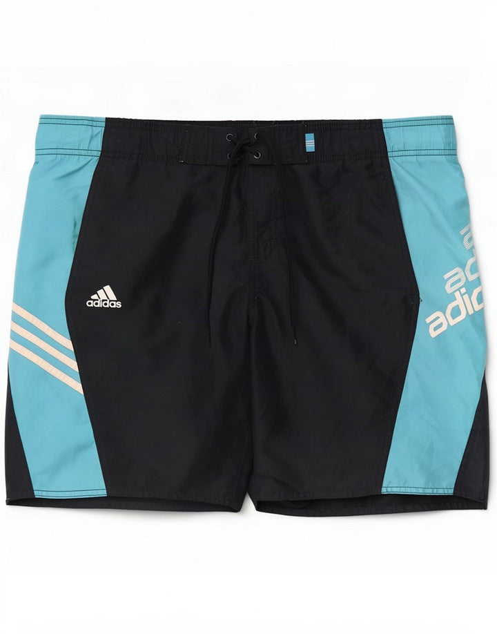 Shorts de natação masculinos gráficos Adidas médio azul marinho Colourblock poliéster
