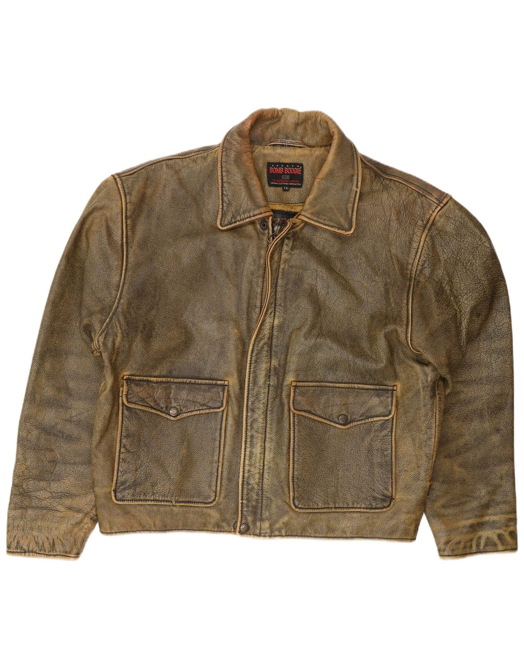 Jaqueta de couro masculina BOMB BOOGIE Reino Unido 44 2XL motociclista de couro marrom