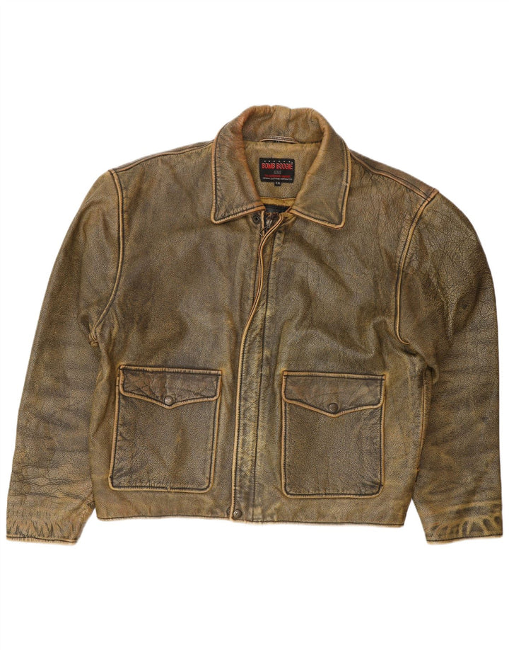 Jaqueta de couro masculina BOMB BOOGIE Reino Unido 44 2XL motociclista de couro marrom