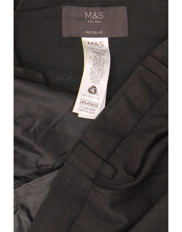Calça masculina de ajuste regular Marks & Spencer W36 L31 lã cinza