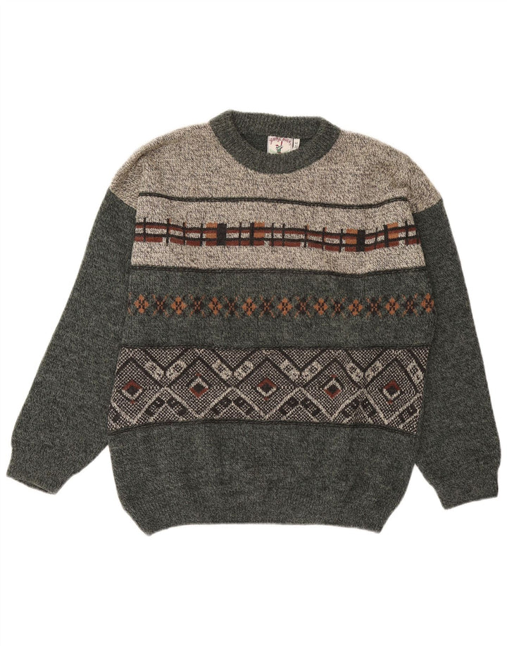 Suéter vintage masculino com gola redonda IT 50 cinza médio geométrico