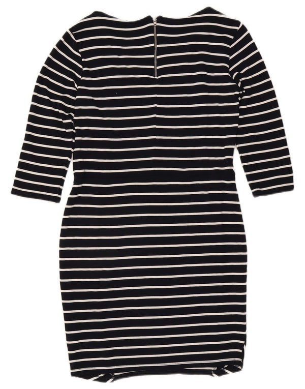 Vestido feminino Warehouse manga 3/4 com bainha UK 14 listrado azul marinho grande