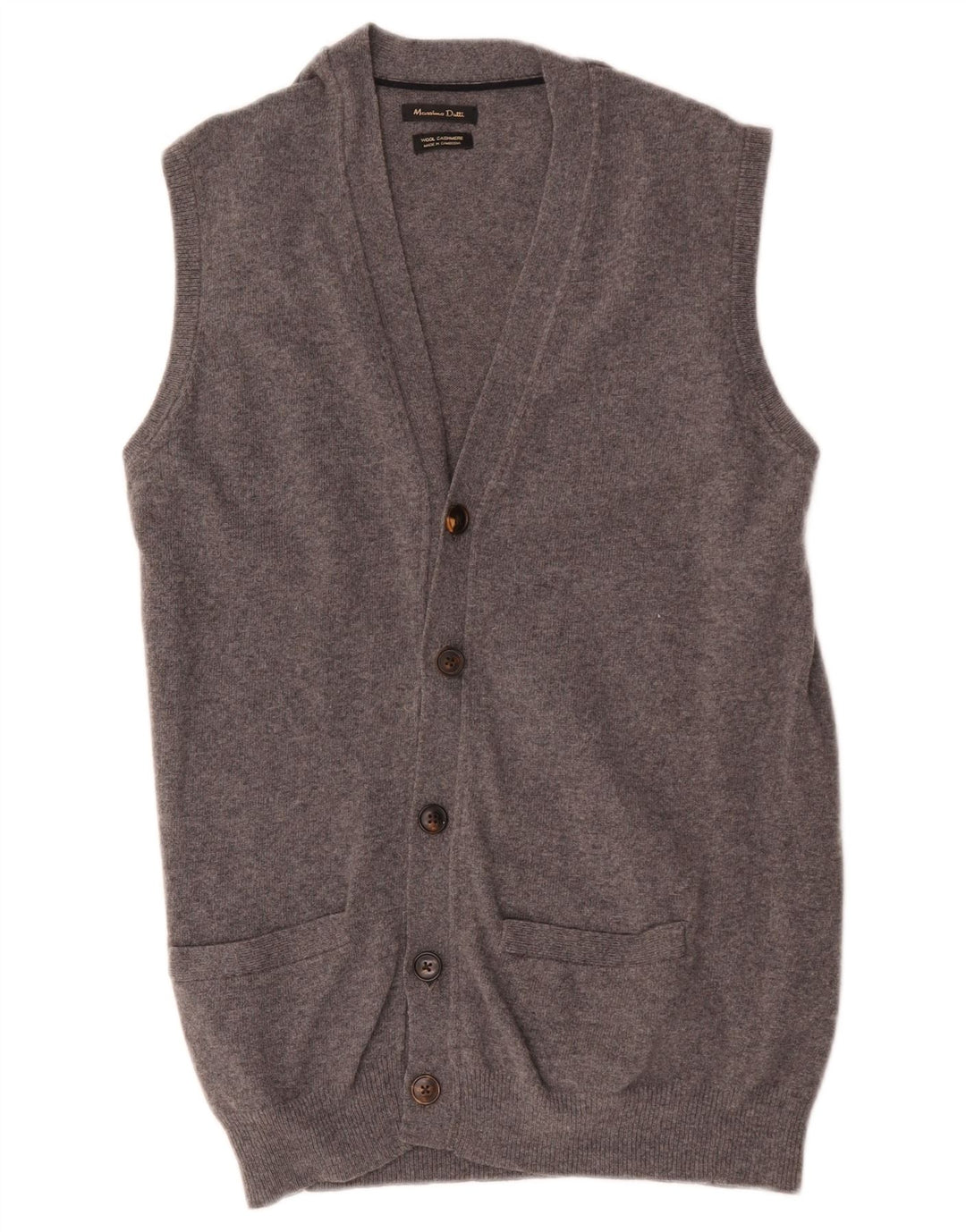 Suéter cardigã masculino sem mangas Massimo Dutti lã cinza médio