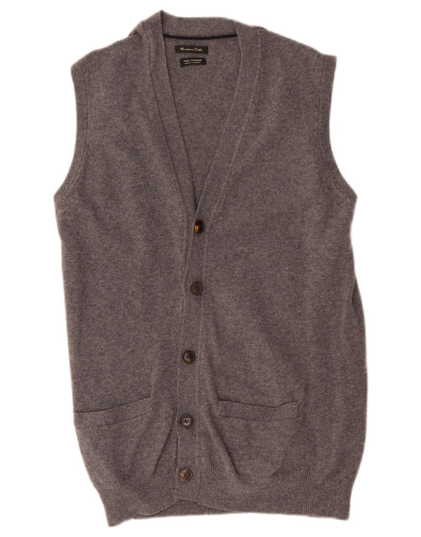 Suéter cardigã masculino sem mangas Massimo Dutti lã cinza médio