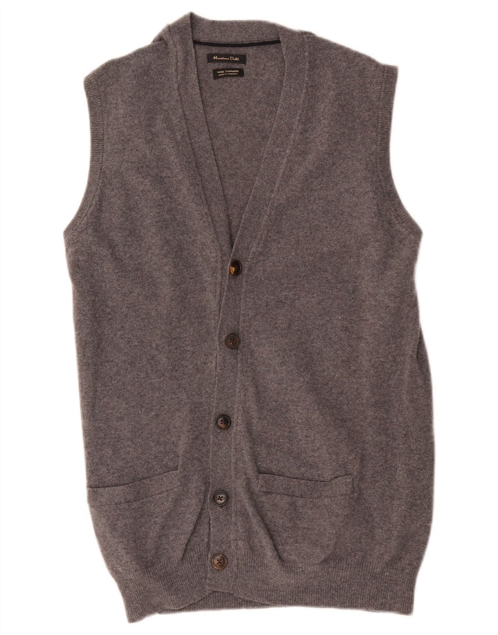 Suéter cardigã masculino sem mangas Massimo Dutti lã cinza médio