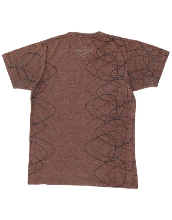 Camiseta masculina Hard Rock Cafe Ibiza com estampa gráfica pequena de algodão marrom manchado