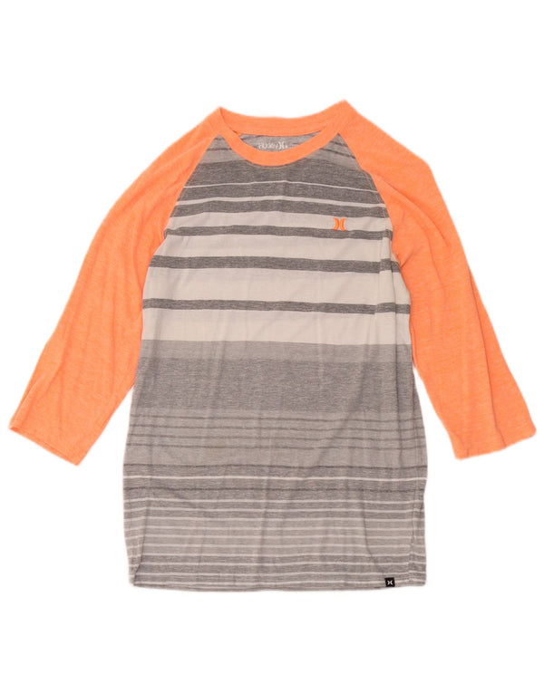 Hurley Womens Premium Fit Top 3/4 Sleeve UK 10 Small Grey Striped Polyester
