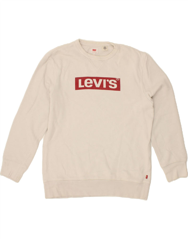 LEVI'S Womens Graphic Sweatshirt Jumper UK 14 Medium White Cotton Vintage Levi's and Second-Hand Levi's from Messina Hembry 