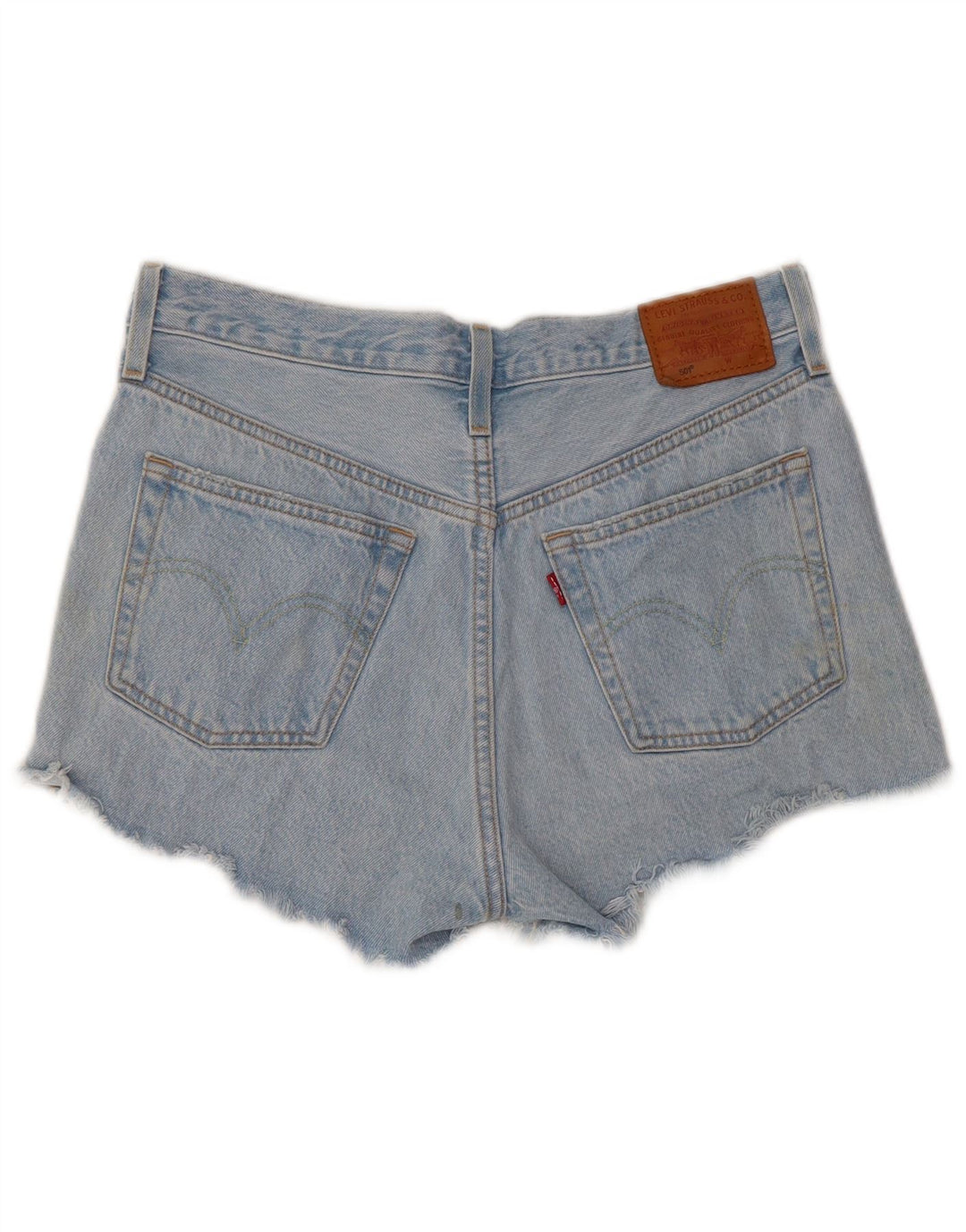 Shorts jeans feminino Levi's 501 desgastado W28 algodão azul médio