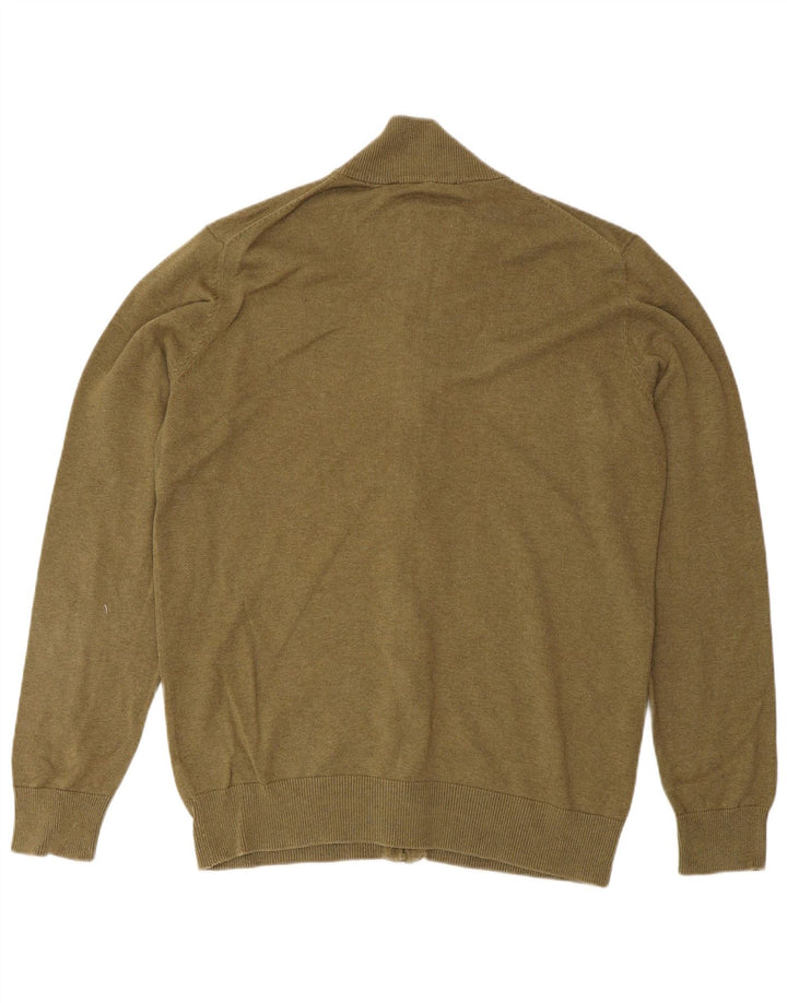 Crew Clothing Mens Cardigan Suéter Médio Algodão Cáqui