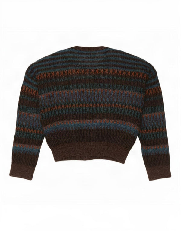 Suéter cardigã feminino vintage de grandes dimensões UE 48 2XL mohair listrado marrom