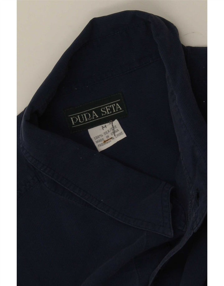 Camisa masculina vintage média azul marinho seda