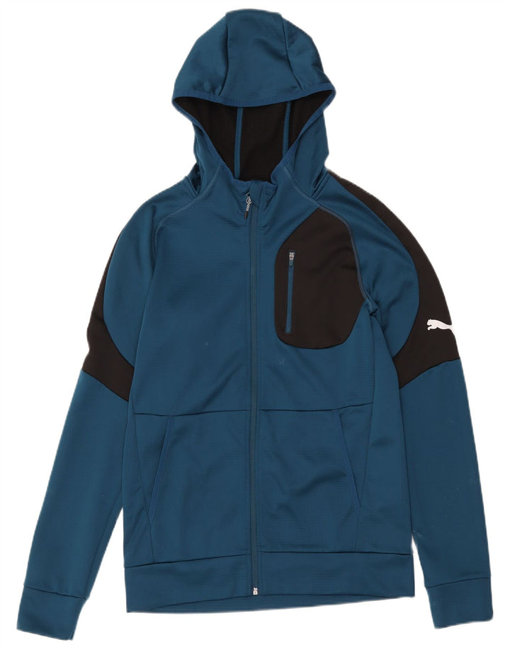 Suéter masculino Puma com capuz e zíper pequeno azul colorblock