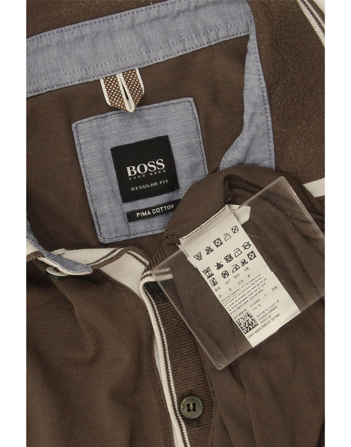 Camisa polo masculina Hugo Boss Regular Fit pequena de algodão cáqui