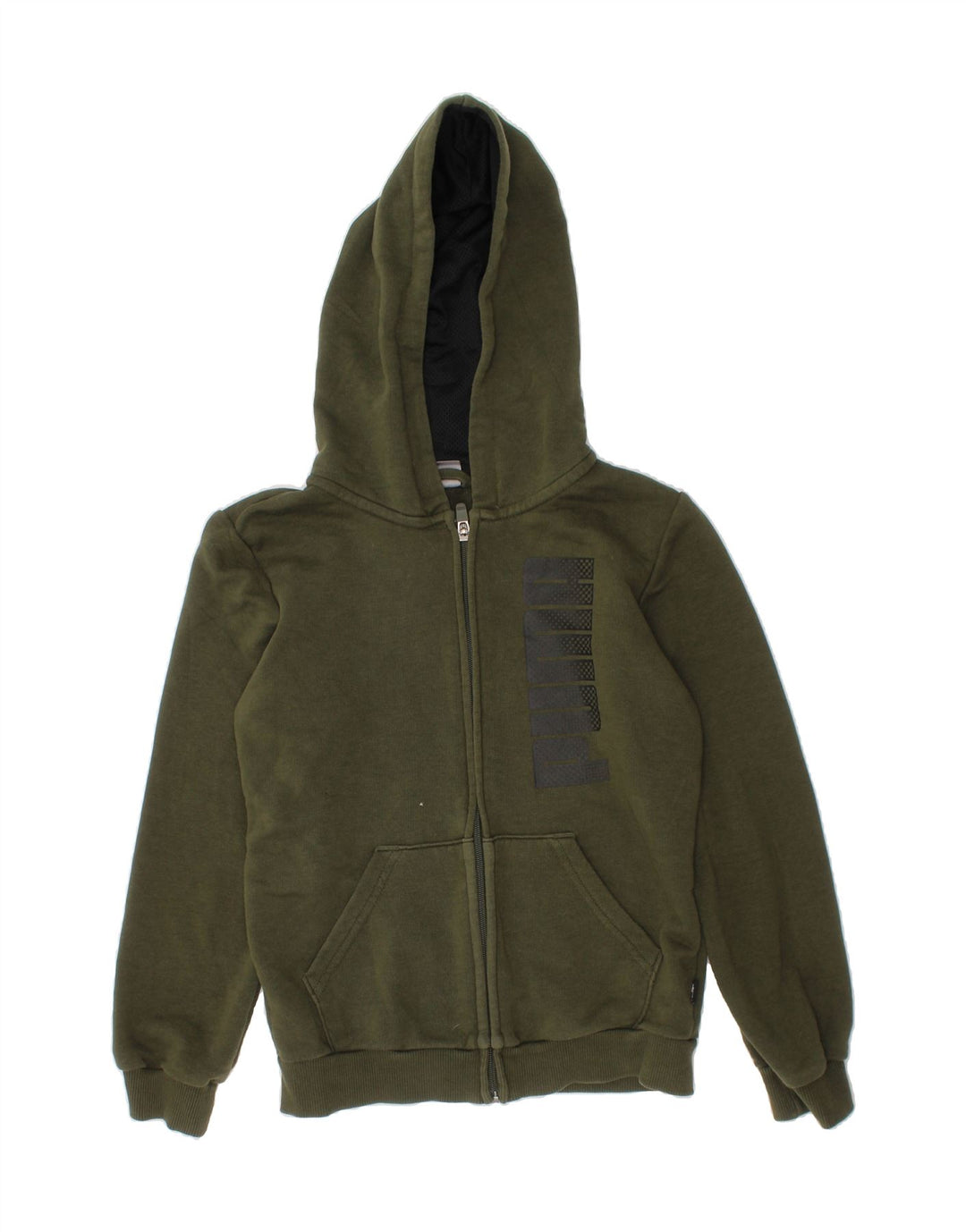PUMA Boys Graphic Zip Hoodie Sweater 9-10 Years Khaki Cotton Vintage Puma and Second-Hand Puma from Messina Hembry 