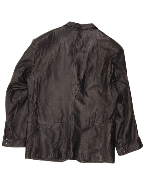 Jaqueta blazer feminina vintage de couro com 3 botões IT 42 médio preto