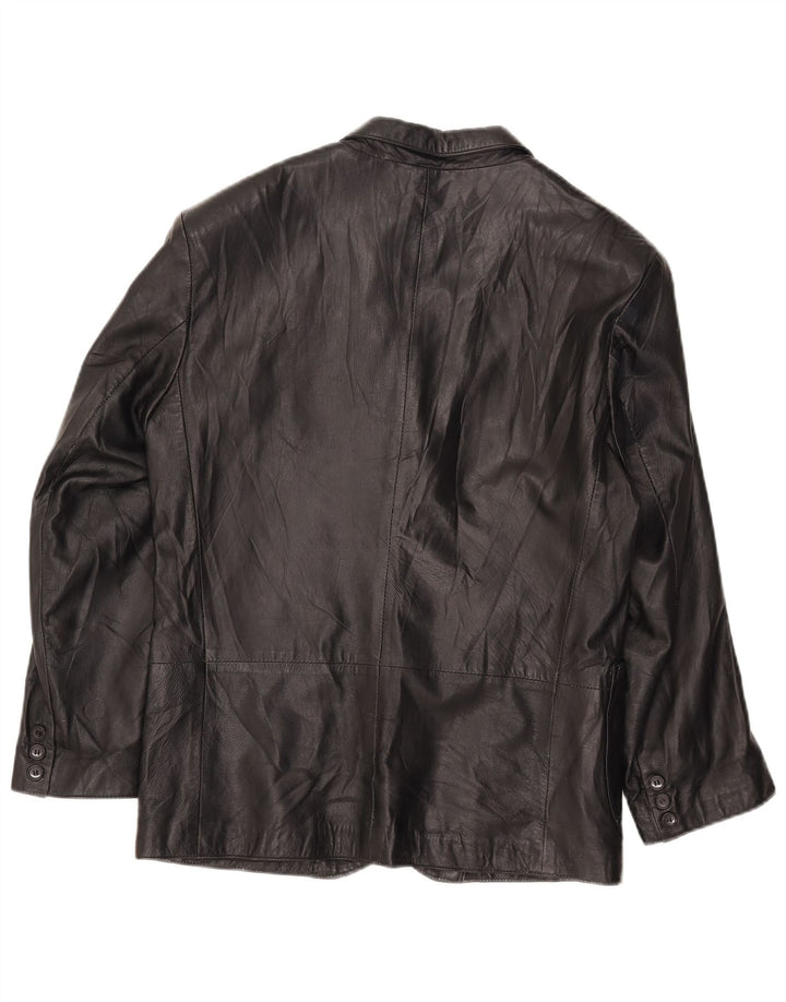 Jaqueta blazer feminina vintage de couro com 3 botões IT 42 médio preto