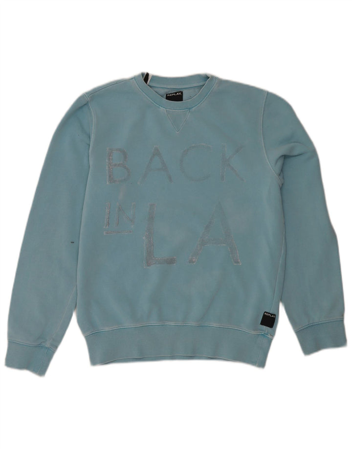 Replay moletom masculino gráfico jumper pequeno azul algodão