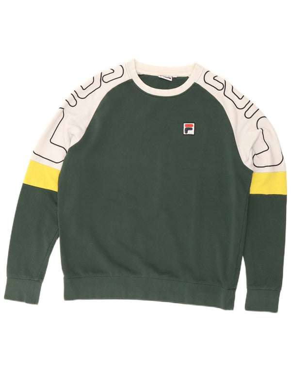 FILA Moletom Gráfico Masculino Jumper Pequeno Verde Colorblock Algodão