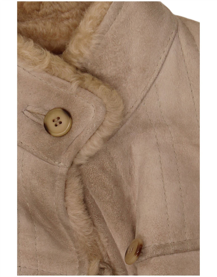 Casaco feminino vintage de shearling IT 46 grande couro bege