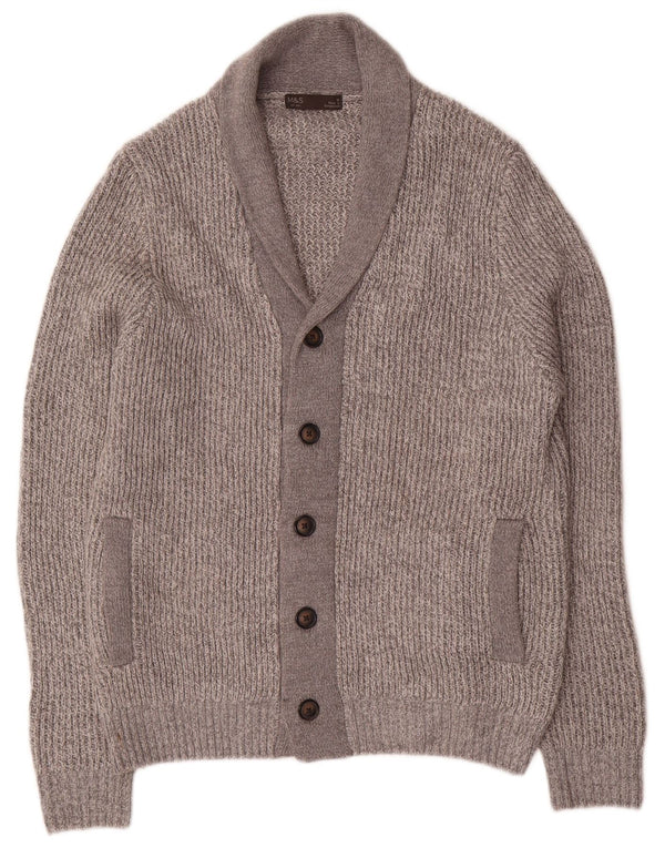 Suéter cardigã masculino Marks & Spencer cinza médio manchado acrílico