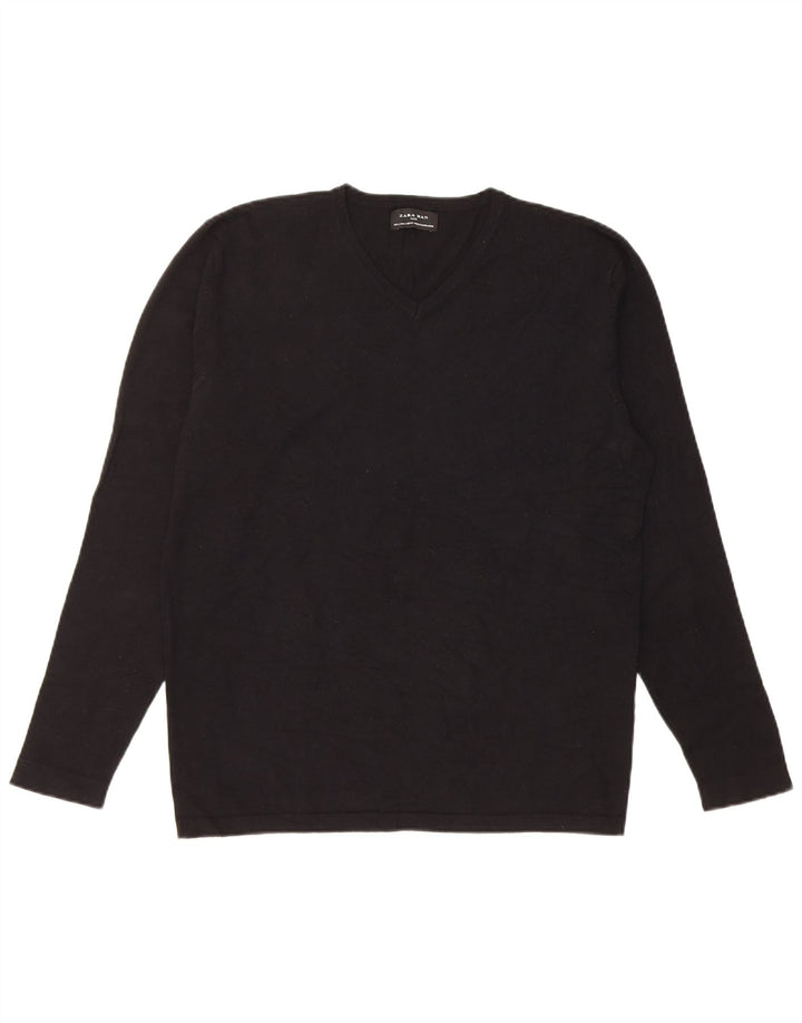 Suéter masculino Zara com decote em V grande viscose preta
