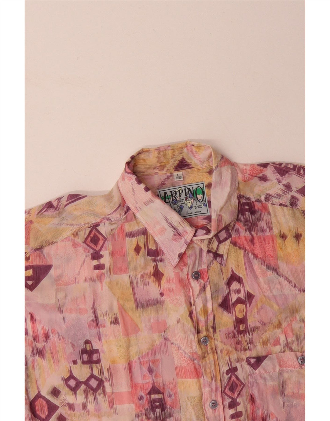 Camisa masculina de manga curta ARPINO tamanho 41/42 grande rosa geométrica