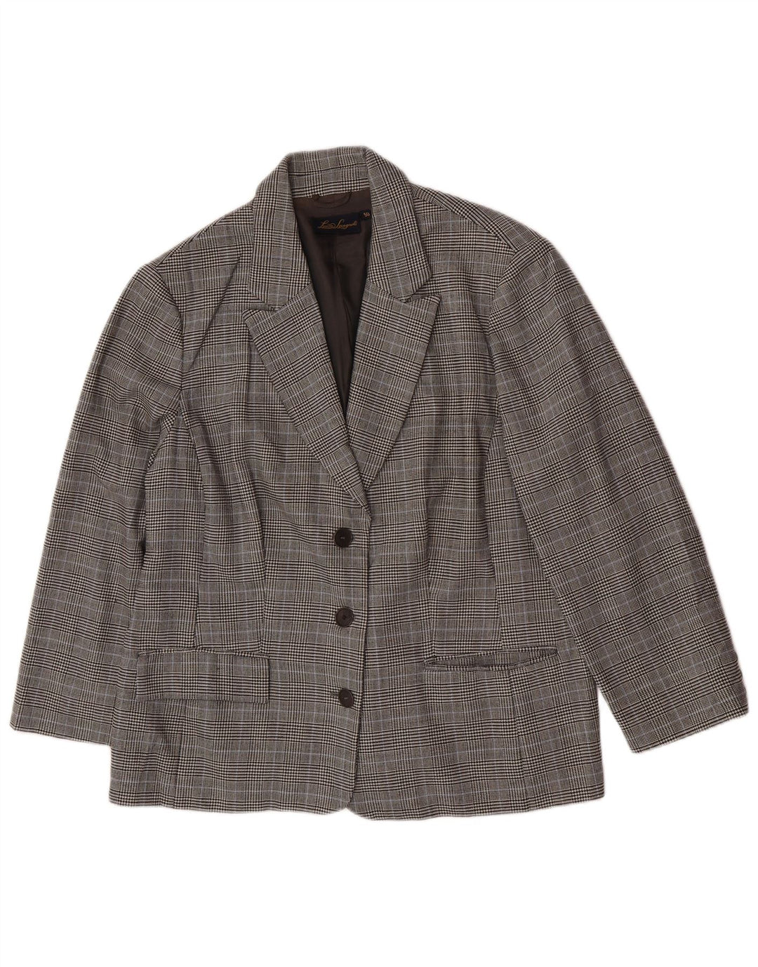 Luisa Spagnoli Jaqueta blazer feminina de 3 botões IT 50 XL cinza xadrez lã