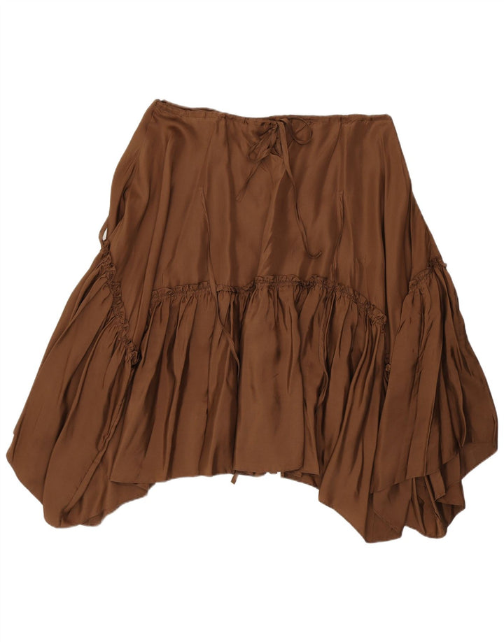 BCBGMAXAZRIA Saia assimétrica feminina média W30 seda marrom