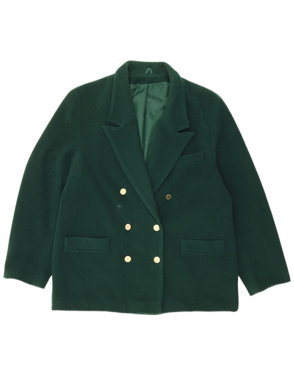 Jaqueta blazer feminina vintage com peito duplo Reino Unido 18 XL lã verde