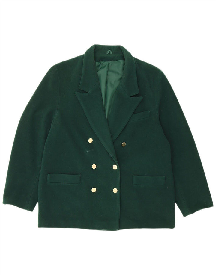 Jaqueta blazer feminina vintage com peito duplo Reino Unido 18 XL lã verde