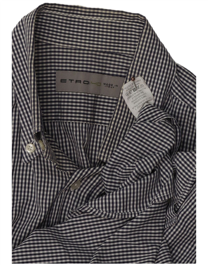 Camisa masculina ETRO de algodão guingão azul marinho médio
