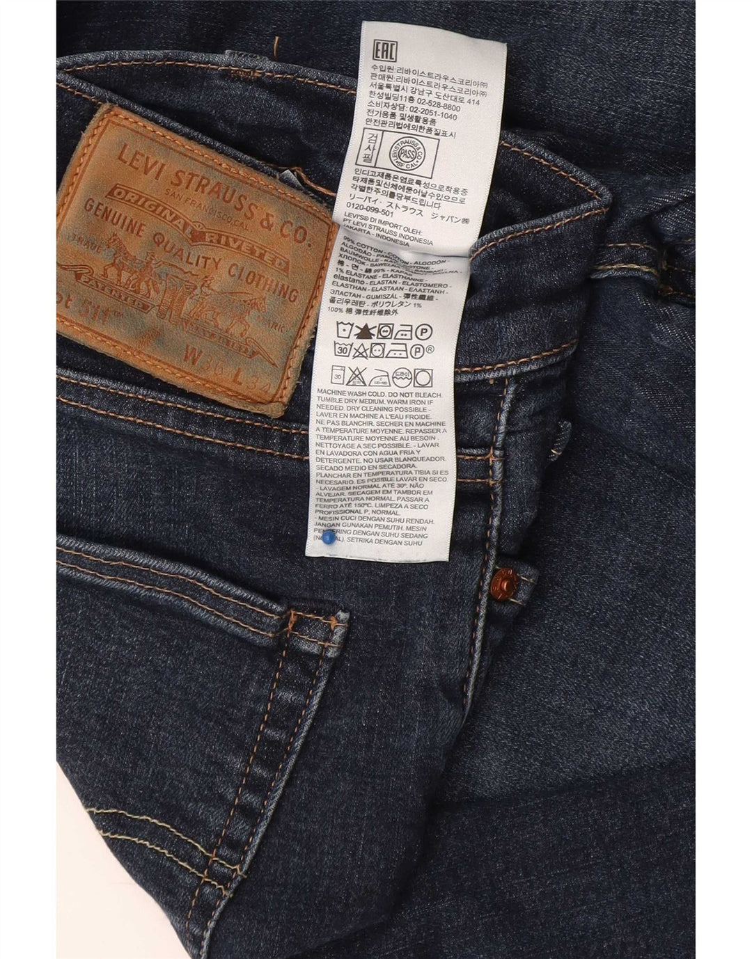 Levi's Masculino 511 Slim Jeans W36 L34 Azul Marinho Algodão