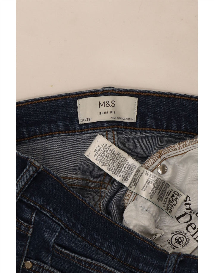 Marks & Spencer Mens Slim Jeans W34 L29 Azul Algodão