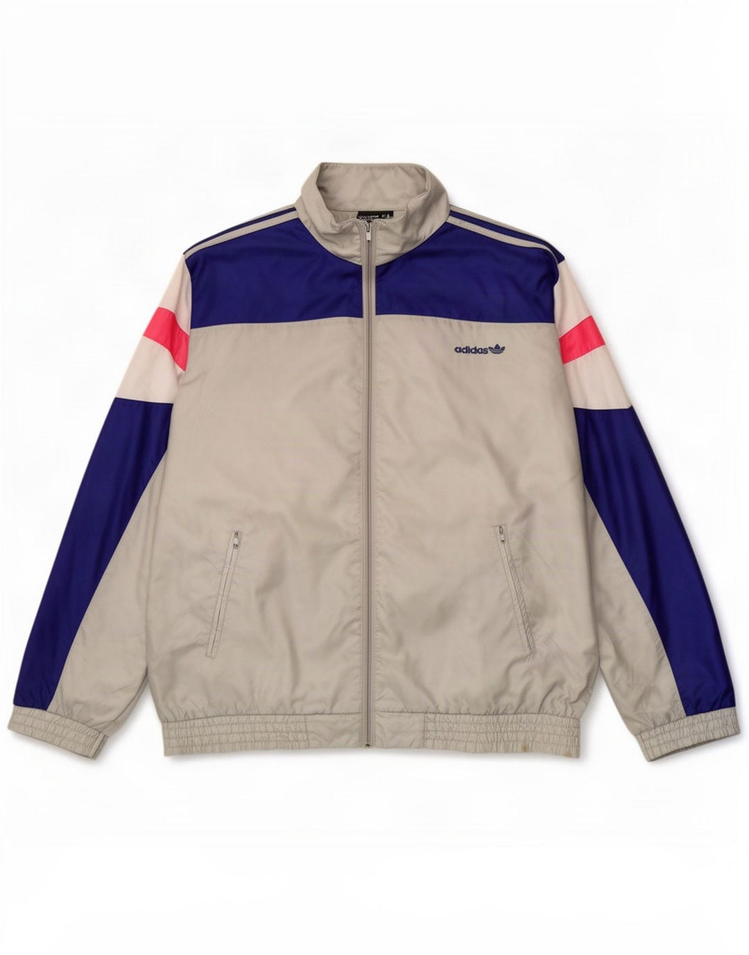 Adidas Mens Tracksuit Top Jacket UK 38/40 Cinza Médio Colourblock Poliamida