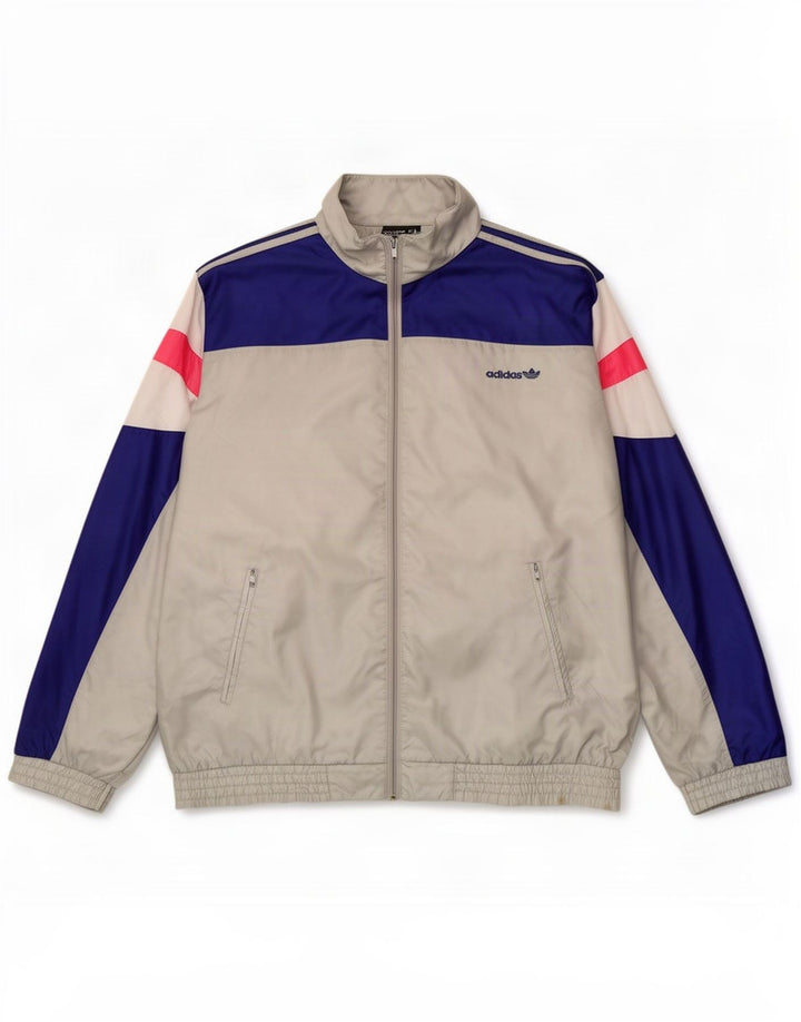 Adidas Mens Tracksuit Top Jacket UK 38/40 Cinza Médio Colourblock Poliamida