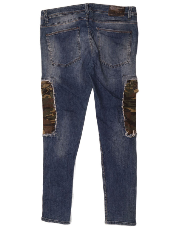 Zara Mens Cargo Skinny Jeans EU 46 XL W36 L31 Azul Camuflagem