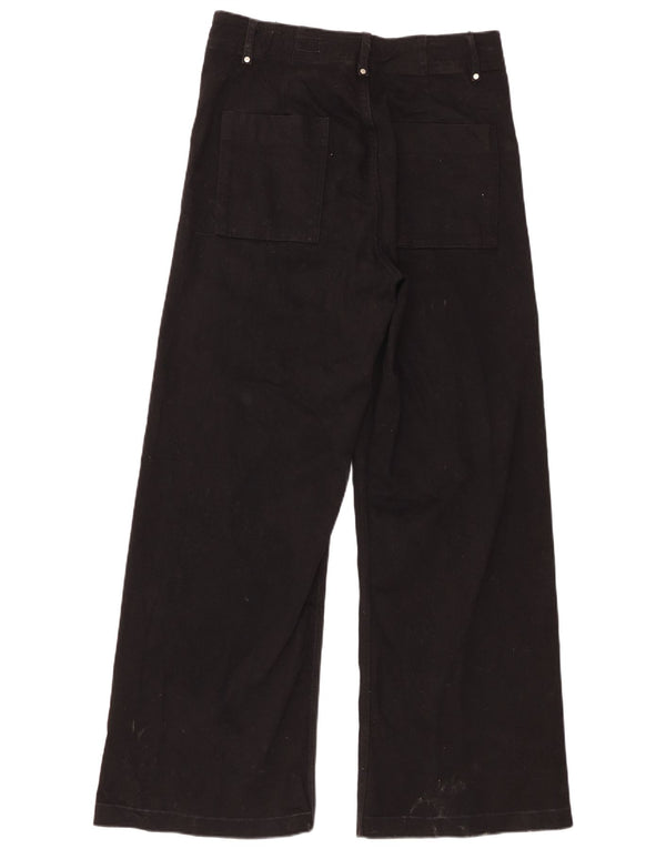 Zara Calça feminina casual de perna larga EU 44 XL W34 L30 algodão preto