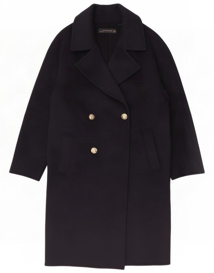 Zara Womens Double Breasted Coat UK 14 Médio Azul Marinho