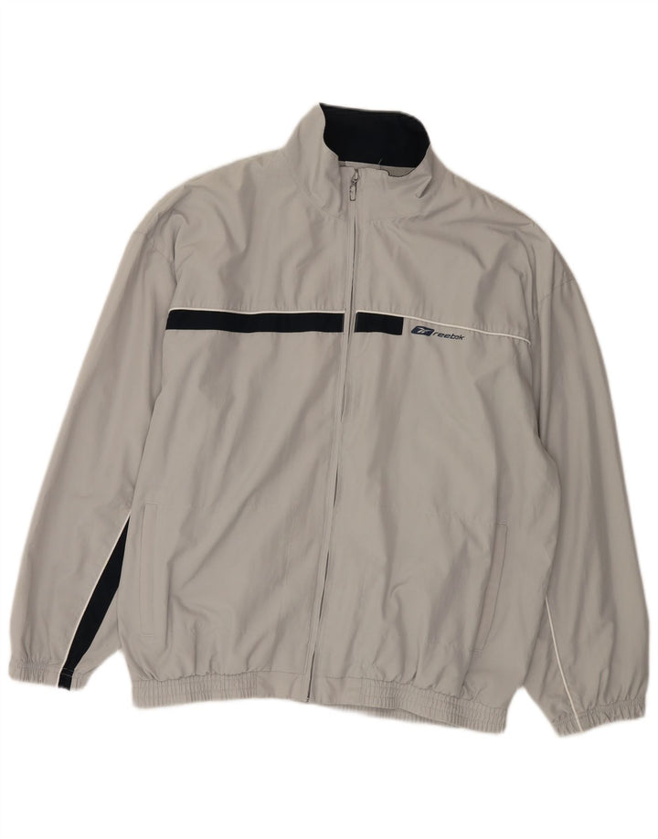 Reebok Mens Loose Fit Tracksuit Top Jaqueta Pequena Cinza Colorblock Poliéster