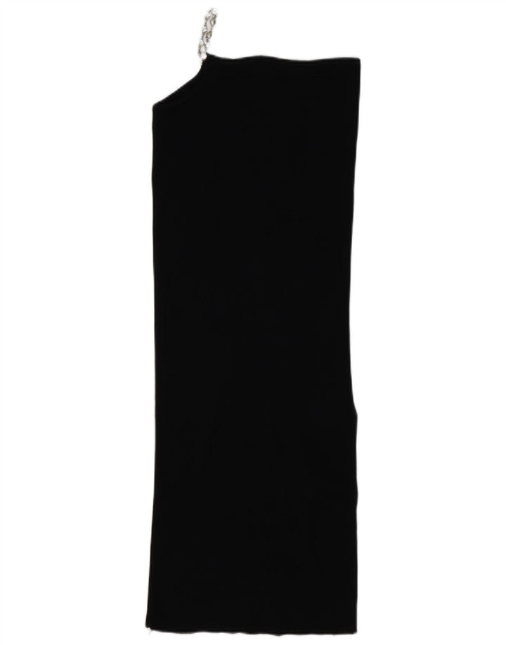 Vestido feminino Zara de um ombro Reino Unido 10 pequeno preto viscose