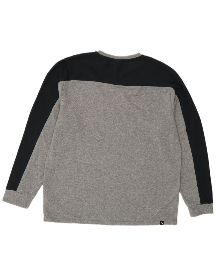 Puma Mens Graphic Top Manga Longa Grande Cinza Colorblock Algodão