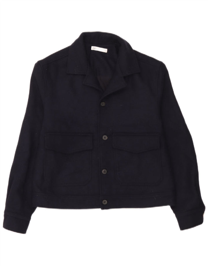 Jaqueta bomber masculina Zara UK 38 lã azul marinho médio