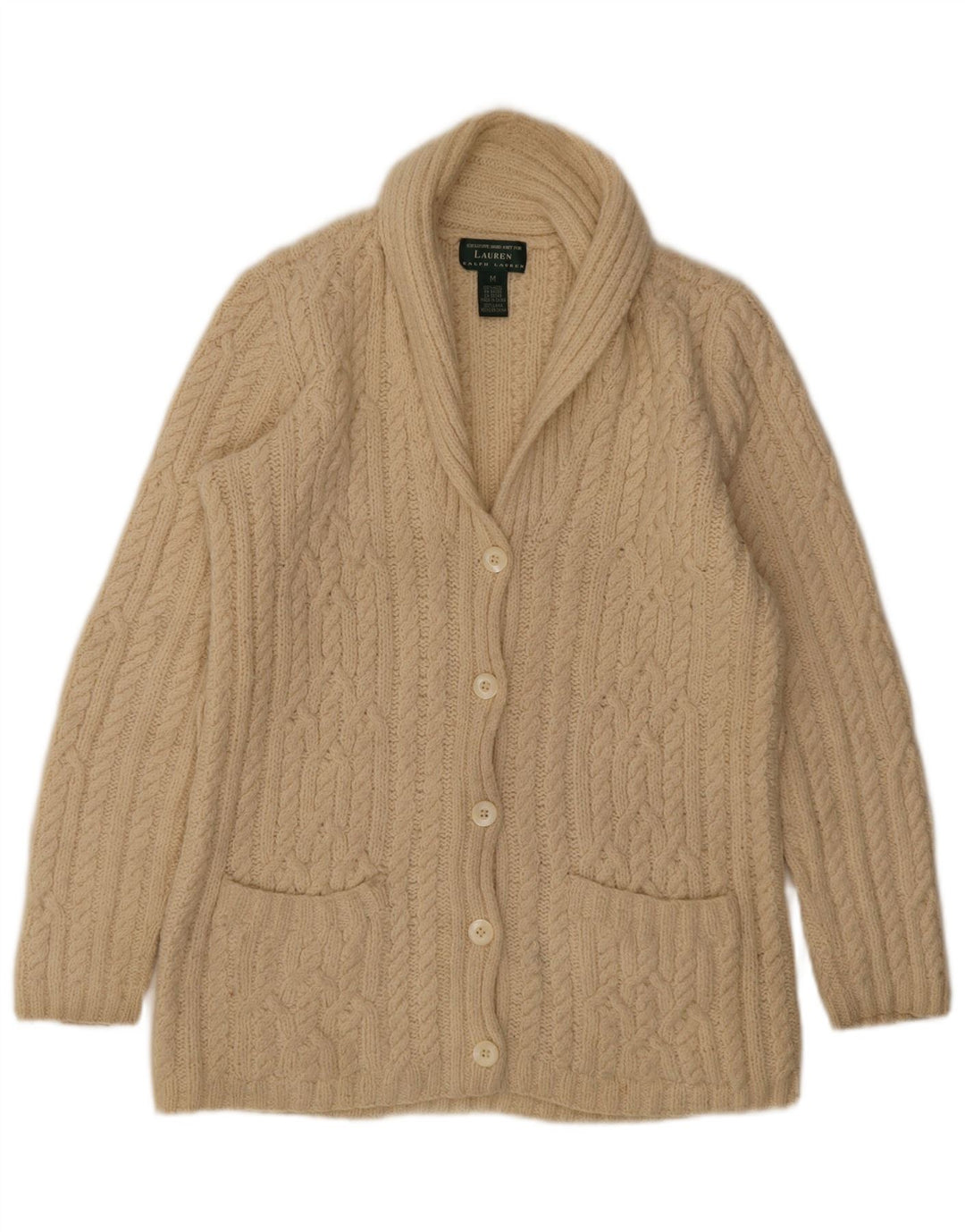 Suéter cardigã feminino Ralph Lauren Reino Unido 14 médio off white lã