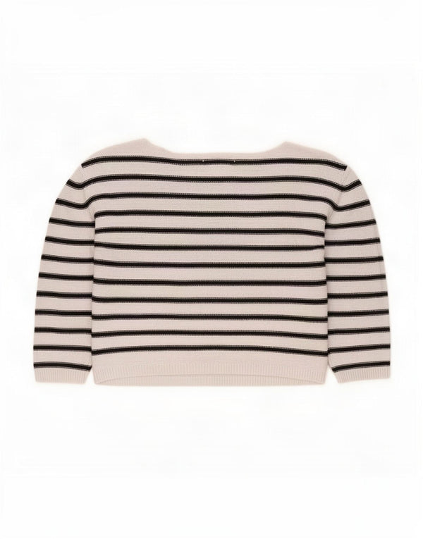 Zara Suéter feminino manga 3/4 com gola canoa Reino Unido 14 listrado branco médio