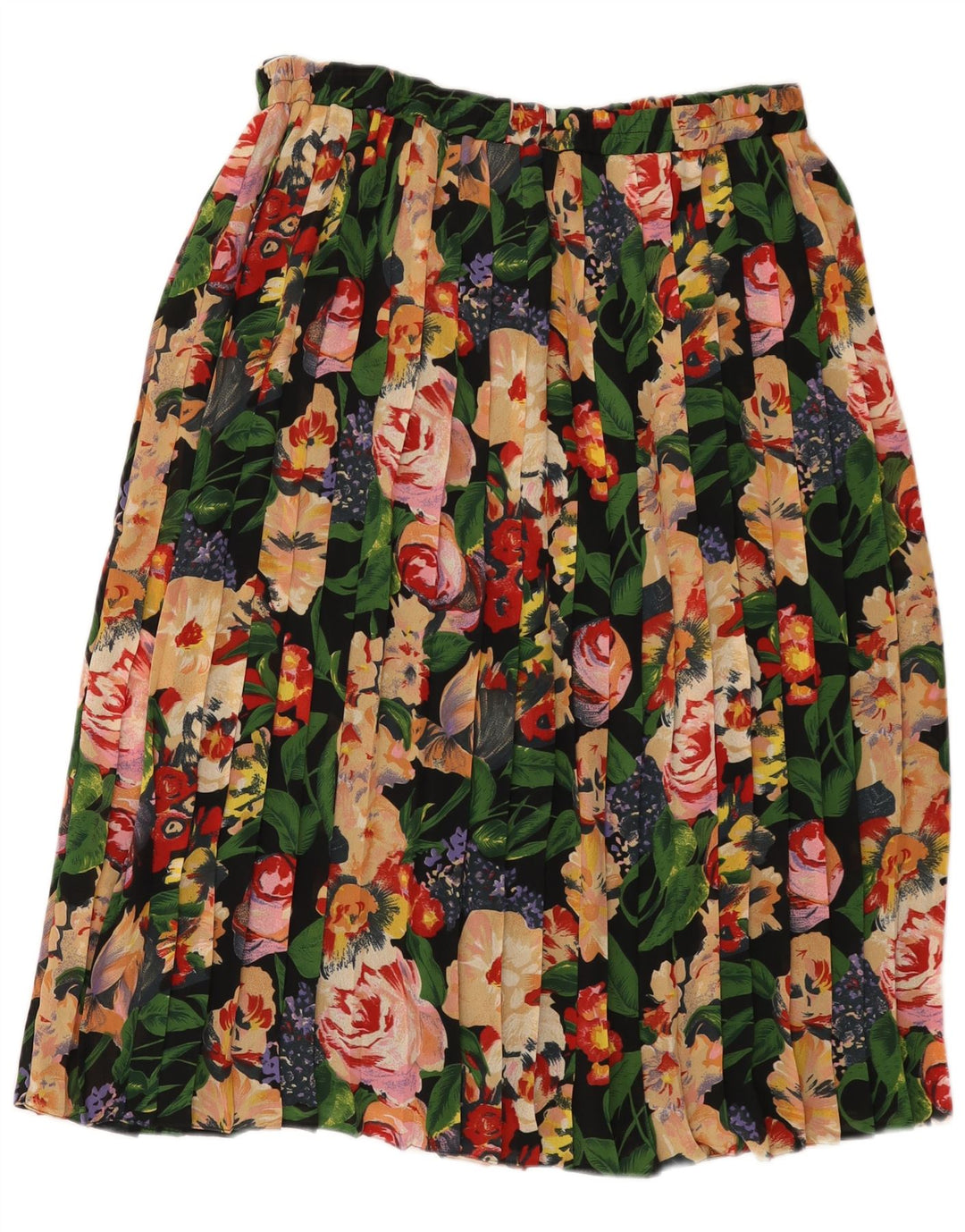 Saia plissada feminina vintage IT 48 XL W38 poliéster floral multicolorido