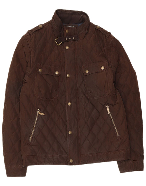 Jaqueta militar acolchoada masculina Zara Reino Unido 42 XL marrom