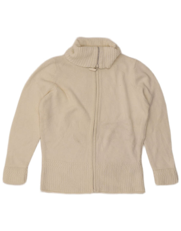 Suéter cardigã feminino com zíper completo da Marks & Spencer Reino Unido 16 grande algodão branco