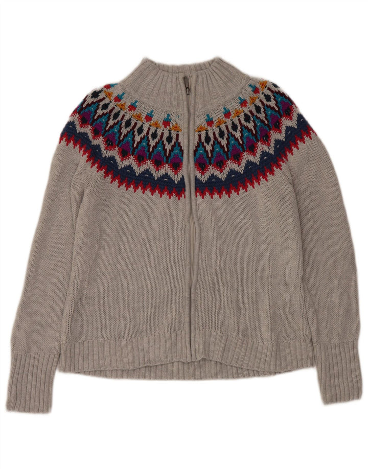 Suéter cardigã feminino CHAPS Reino Unido 18 XL cinza Fair Isle algodão
